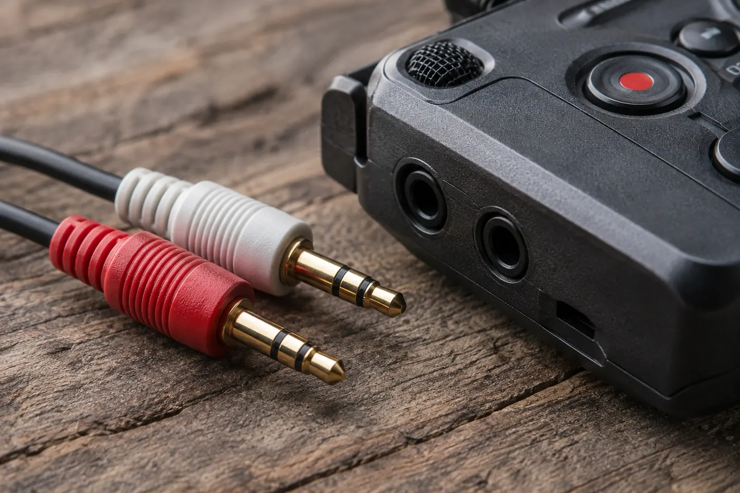 A close view of audio connectors