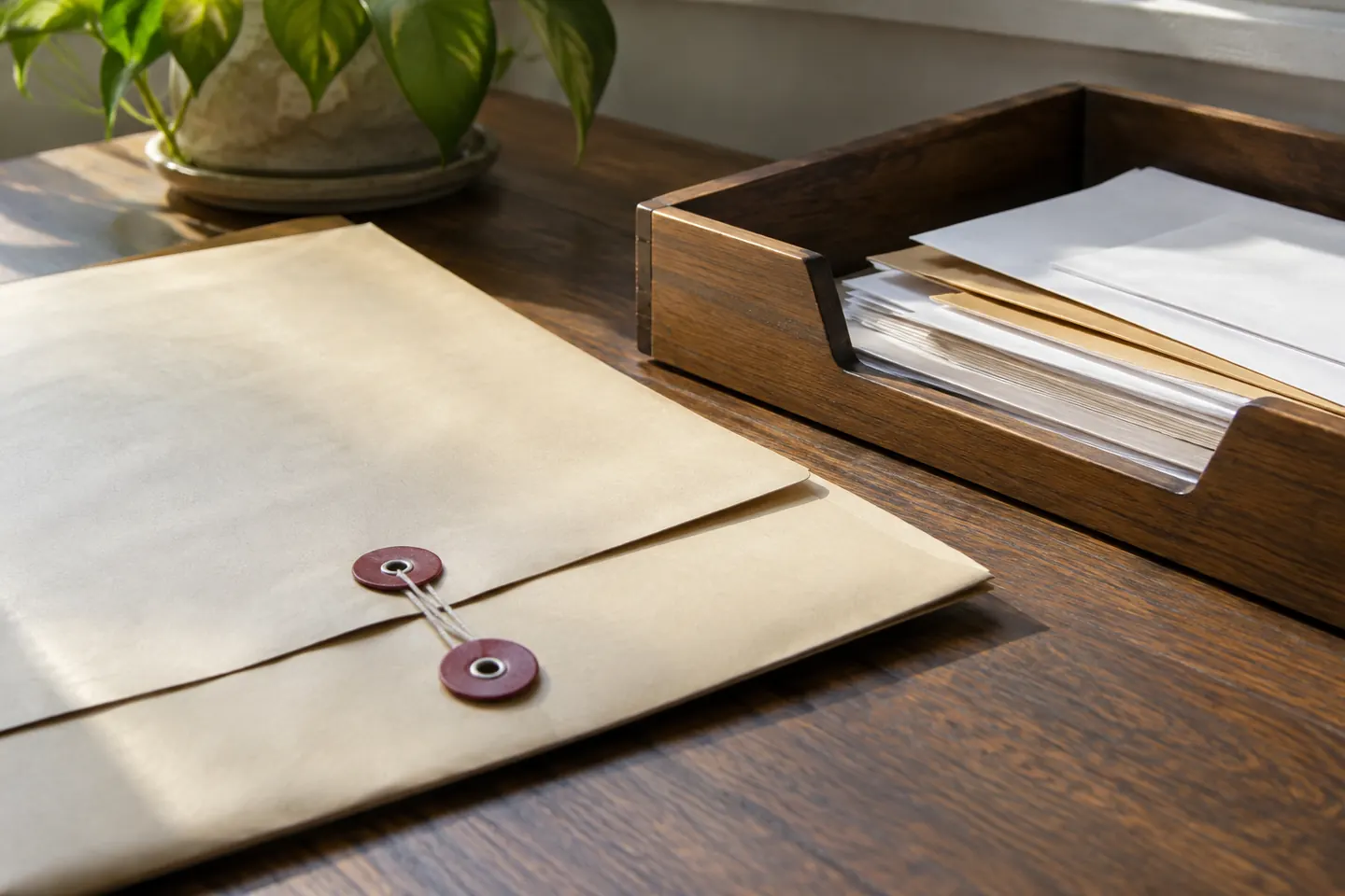 A sealed pale folder and a separate small tray for late requests