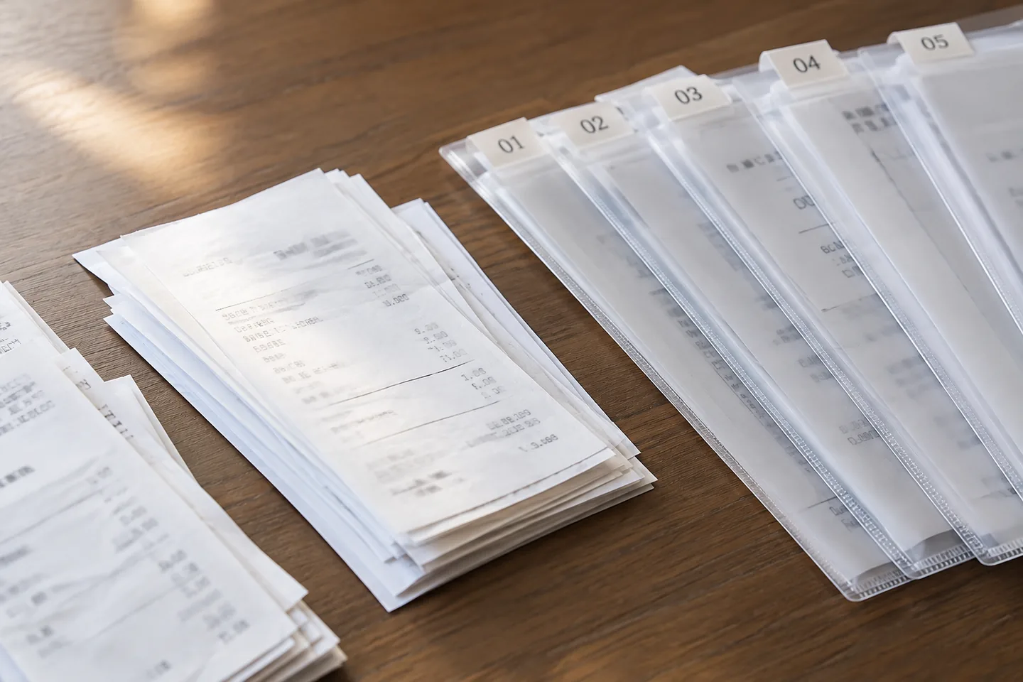 経理棚に並ぶ請求書フォルダーとスキャナー