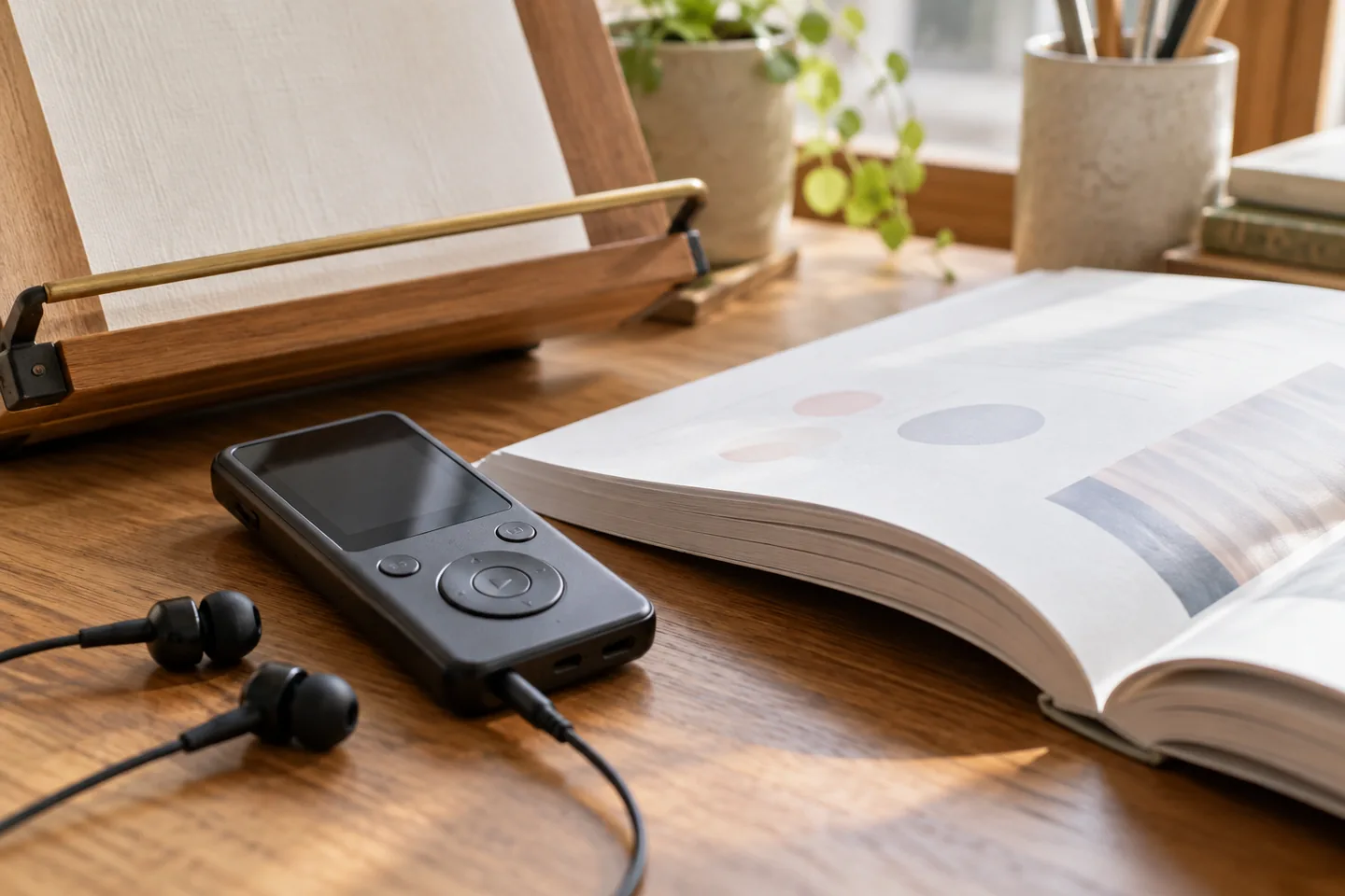 教材の試聴に使う音声プレーヤーと冊子