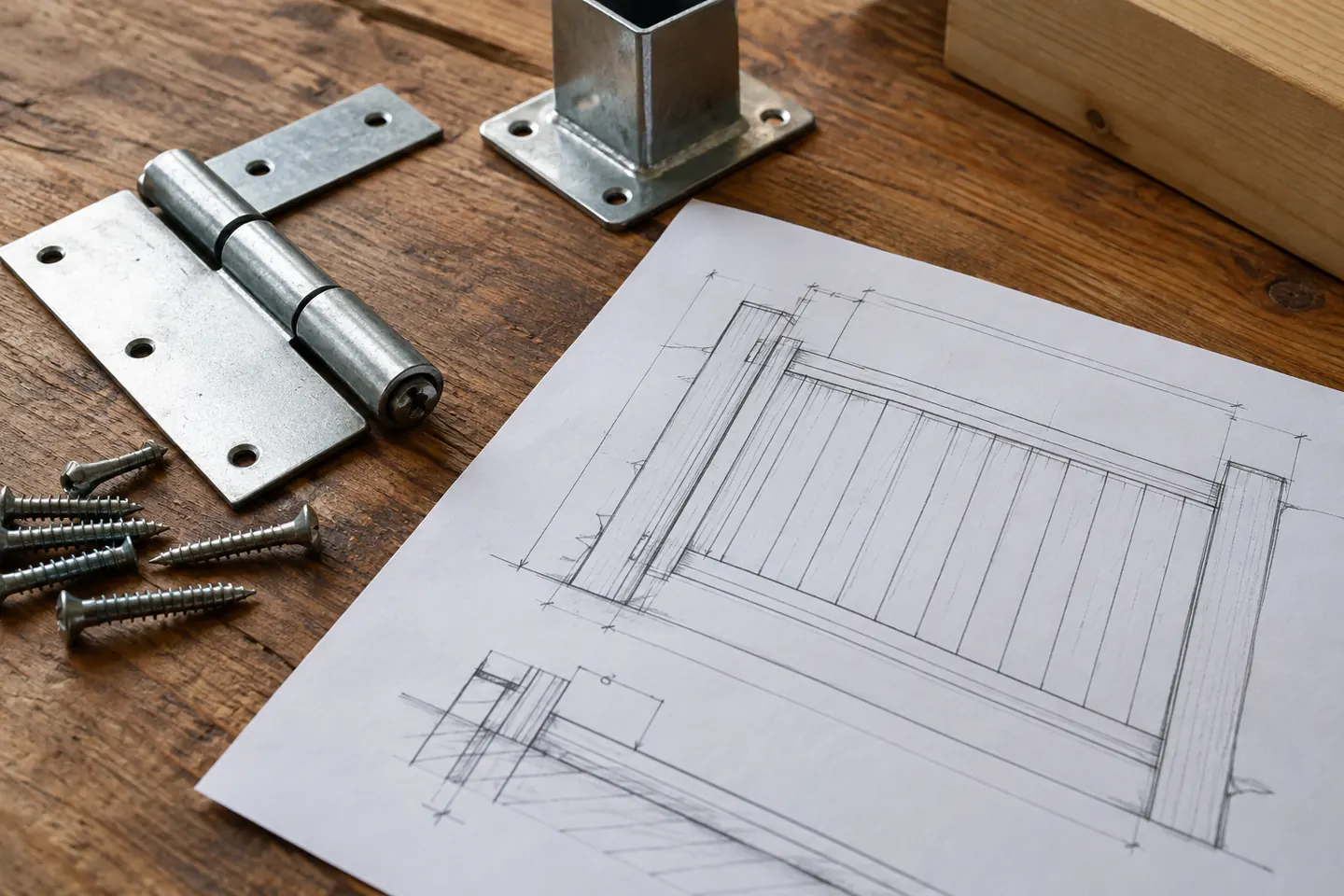 Close-up of replacement hardware and a revised paper drawing with no readable text