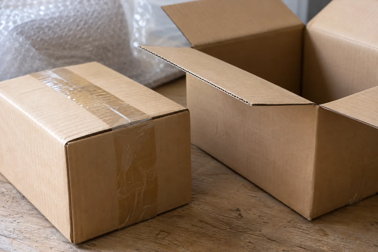 梱包済みの荷物と後便用に残した保護箱